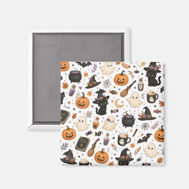 Süßes Halloween-Wasserfarbmuster mit schwarzen Kat Magnet (Vorderseite/Rückseite)