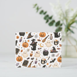 Süßes Halloween-Wasserfarbmuster mit schwarzen Kat Postkarte