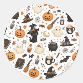 Süßes Halloween-Wasserfarbmuster mit schwarzen Kat Runder Aufkleber