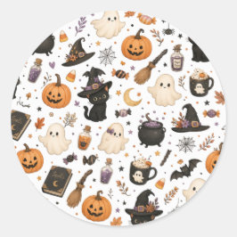 Süßes Halloween-Wasserfarbmuster mit schwarzen Kat Runder Aufkleber