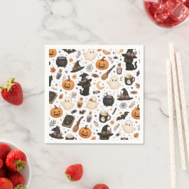 Süßes Halloween-Wasserfarbmuster mit schwarzen Kat Serviette