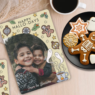 Süßes Halloween-Weihnachten-Familienfoto Feiertagskarte