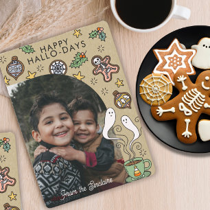 Süßes Halloween-Weihnachten-Familienfoto Feiertagskarte