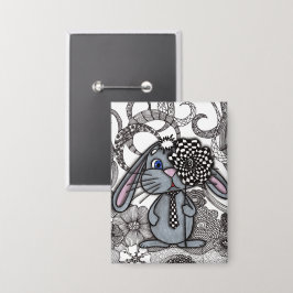 Süßes handgezeichnetes Kaninchen-Hasen-Zen-Doodle- Button