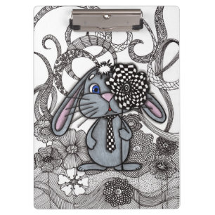 Süßes handgezeichnetes Kaninchen-Hasen-Zen-Doodle- Klemmbrett