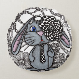 Süßes handgezeichnetes Kaninchen-Hasen-Zen-Doodle- Rundes Kissen