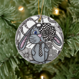 Süßes handgezeichnetes Zen-Doodle-Weihnachts-Häsch Keramik Ornament