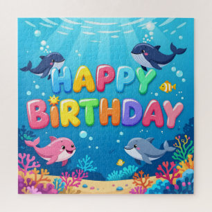 Süßes Happy Birthday nautischer Delfin Puzzle