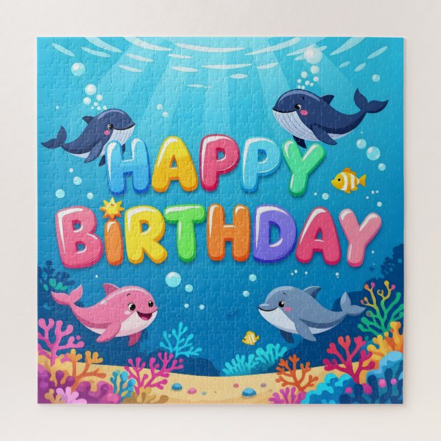Süßes Happy Birthday nautischer Delfin Puzzle (Vertikal)