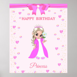 Süßes Happy Birthday Prinzessin & Juwelen auf rosa Poster