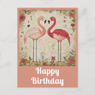 Süßes Happy Birthday Wasserfarbe Rosa Flamingo Postkarte