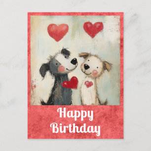 Süßes Happy Birthday Wasserfarbe Welpen-Hund Herz Postkarte