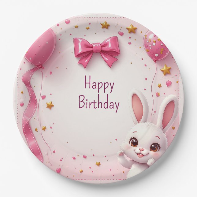 Süßes Häschen-Baby-Geburtstag 🐰 Pappteller (Vorderseite)