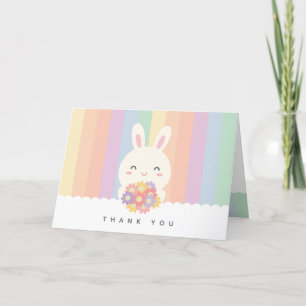 Süßes Häschen Kaninchen mit Blumen Regenbogen Dankeskarte