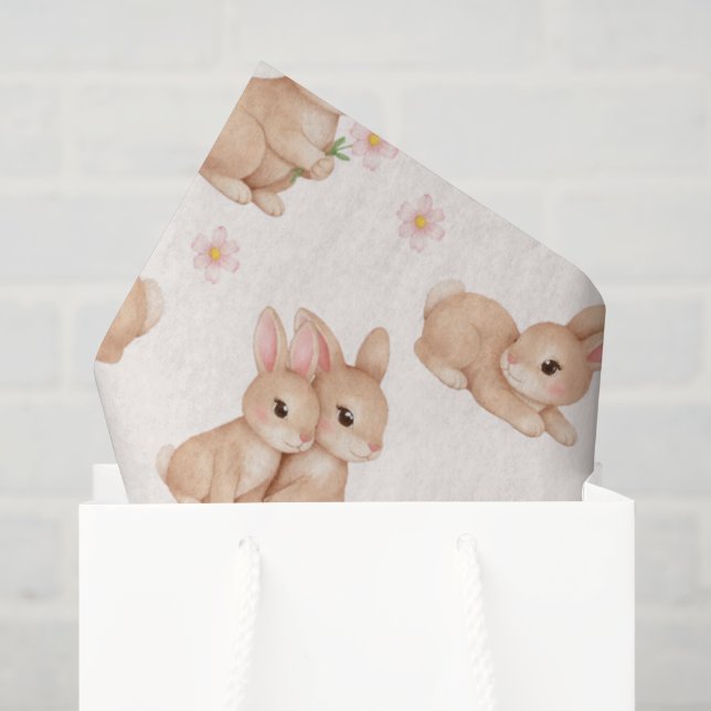 Süßes Häschen mit rosa Blumenmuster Seidenpapier (Geschenktüte)