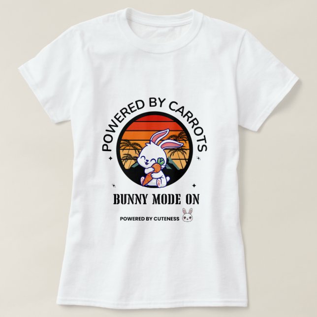 Süßes Häschen umarmt Karotte Retro-Sonnenuntergang T-Shirt (Design vorne)