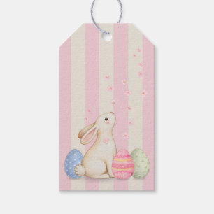 Süßes Häschen und Eier Pastell-Streifen-Oster-Gesc Geschenkanhänger