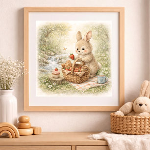 Süßes Hasen-Picknick Waldkind Poster