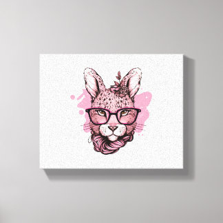 Süßes Hasengesicht rosa Brille floral Leopard Oste Leinwanddruck