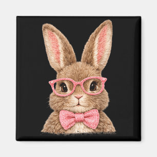 Süßes Hasengesicht rosa Brille Schleife Kaninchen Magnet
