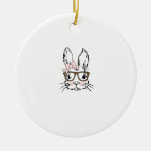 Süßes Hasengesicht-Shirt Leopardendruck-Brille OST Keramik Ornament