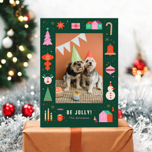 Süßes Haustier Hund Bunter Rahmen Weihnachtsfoto Feiertagskarte