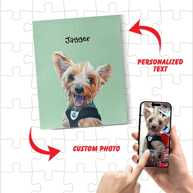 Süßes Haustierfoto mit Haustiernamen Hund oder Kat Puzzle (Custom Pet Dog or Cat Photo Portrait with Pet Name Jigsaw Puzzle for Pet Lovers Gift Pet Memorial )