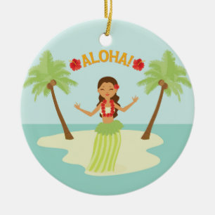Süßes hawaiianisches Luau-Hula-Mädchen-Ornament Keramikornament