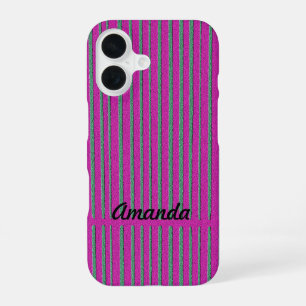 Süßes heißes Rosa einzigartiges modernes Streifenm iPhone 16 Hülle