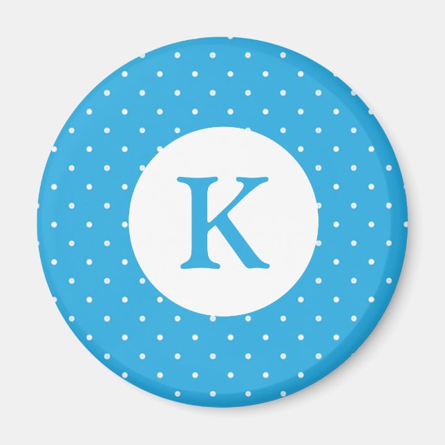 Süßes Hellblaues Tupfenmuster Monogramm Magnet (Vorne)