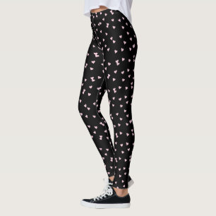 Süßes hellrosa Herz-Muster auf Schwarz Leggings