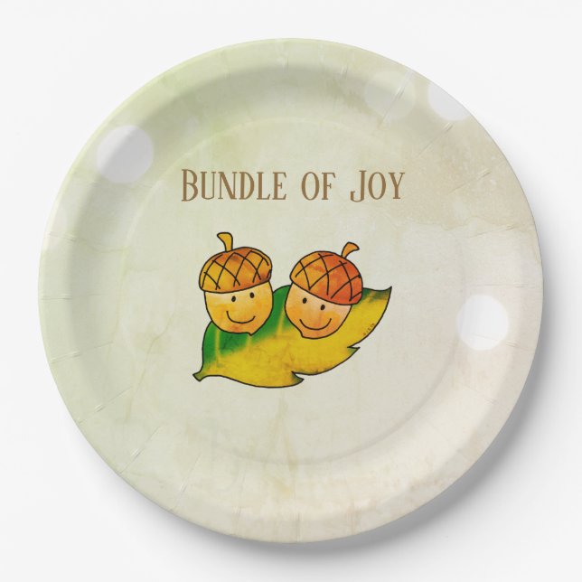 Süßes Herbst-Eichel-Bundle-of-Joy-Zwillinge-Baby-P Pappteller (Vorderseite)