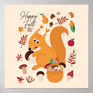 Süßes Herbst-Eichhörnchen mit individuellem Text Poster