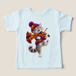Süßes Herbstkatze-Geige-Kleinkind-Jungen-T-Shirt