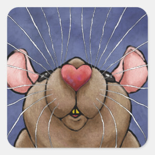 Süßes Herz-Ratten-Sticker Quadratischer Aufkleber