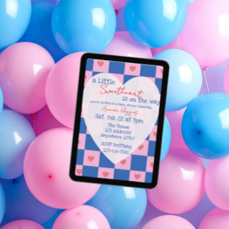 Süßes Herz Rosa Blau Kariert Baby Shower Einladung