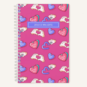 Süßes Herzzeichen-Doodle-Muster Teen-Liebe Rosa Notizbuch