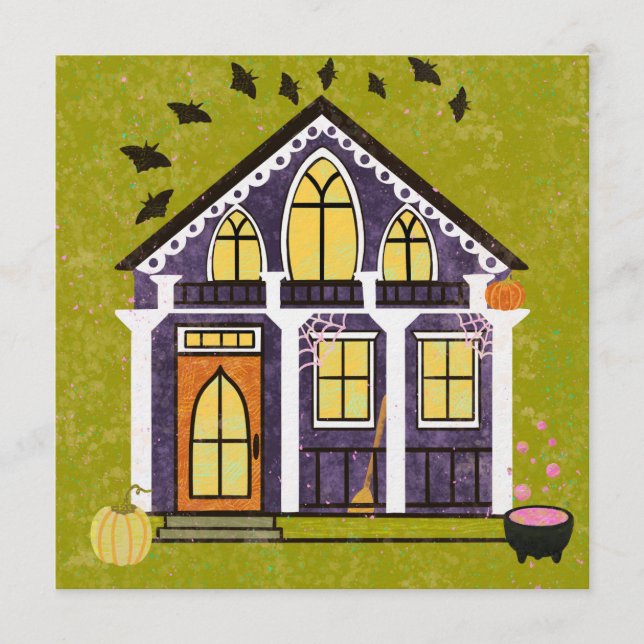 Süßes Hexen-Halloween-Häuschen  Einladung (Vorderseite)