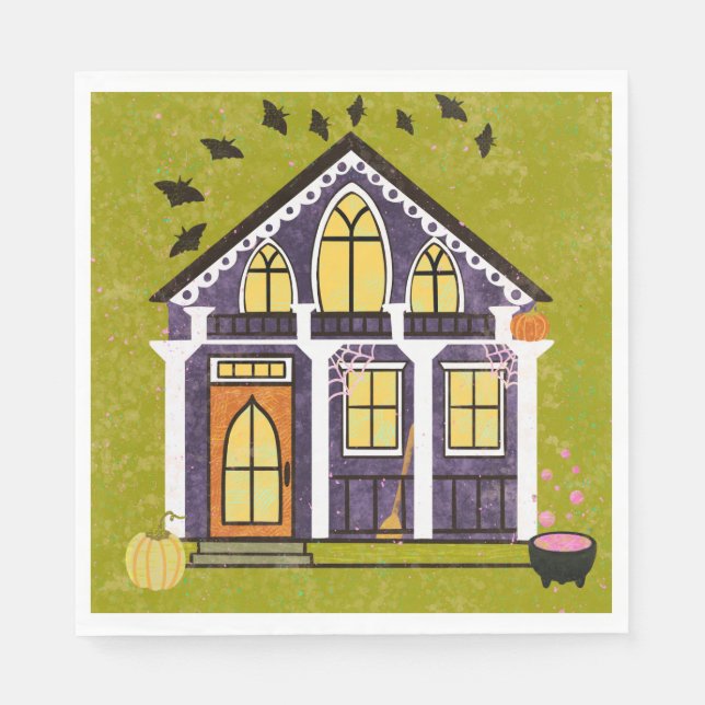 Süßes Hexen-Halloween-Häuschen  Serviette (Vorderseite)