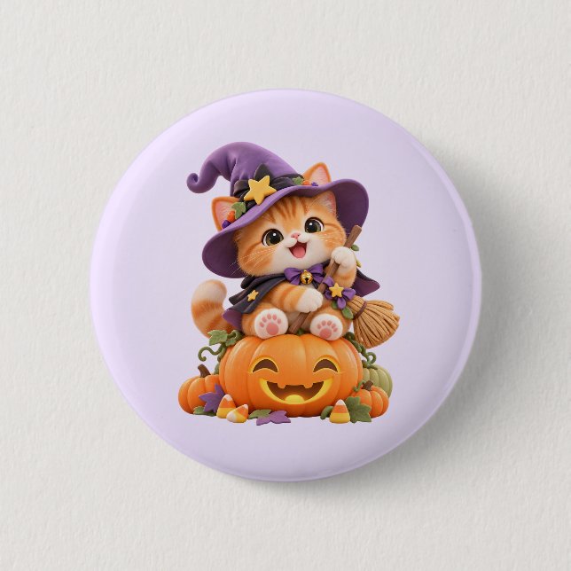Süßes Hexen-Kätzchen-Halloween-Button-Pin Button (Vorderseite)