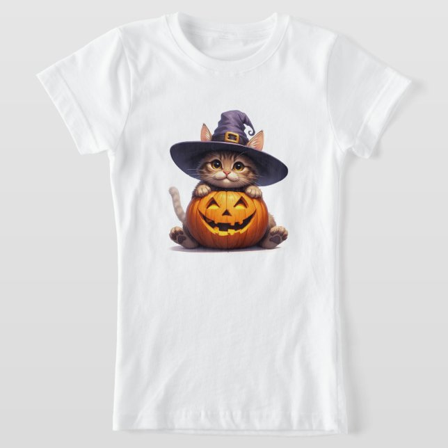 Süßes Hexen-Kätzchen mit Kürbis 🎃 T-Shirt (Ablage )