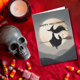 Süßes Hexenmädchen, ihr Besen und ihre Katze, Hall Karte