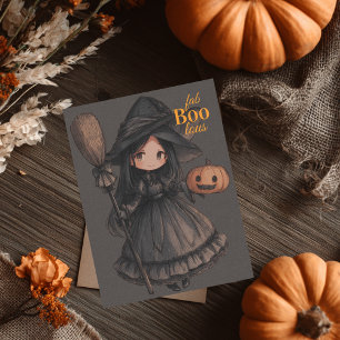 Süßes Hexenmädchen, ihr Besen und Kürbis-Kinder Ha Postkarte