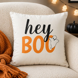 Süßes Hey Boo Orange Gespenst Weiß Halloween Kissen