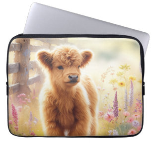 Süßes Highland-Baby im Blumenfeld Laptopschutzhülle