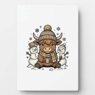 Süßes Highland-Kalb Schneemann Winter-Shirt Design Fotoplatte