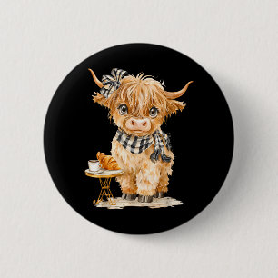 Süßes Highland-Kuh-Kaffee-Croissant-gemütlicher Ba Button