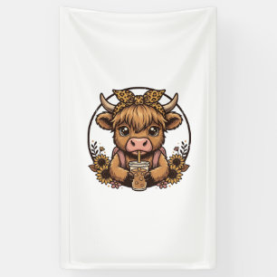Süßes Highland-Kuh-Kaffee-Sonnenblumen-Vintage-Shi Banner