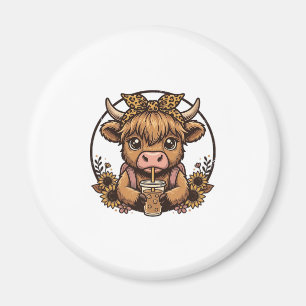 Süßes Highland-Kuh-Kaffee-Sonnenblumen-Vintage-Shi Magnet