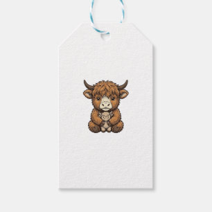 Süßes Highland-Kuh-Plüsch Vintage-Stickerei-Shirt_ Geschenkanhänger